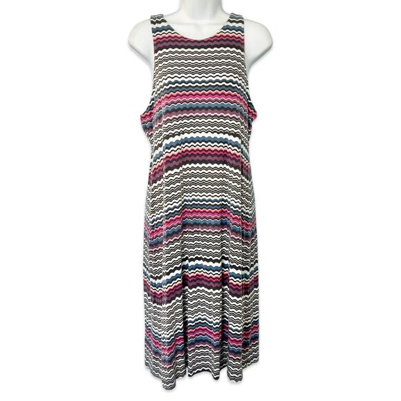 Athleta Santorini Thera Modal Pink Blue White Wavy Stripe Jersey Dress size M - Picture 7 of 9